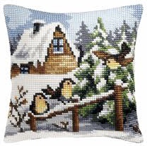 Coussin Oiseaux et chalet - Orchidea