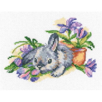 Fleurs violettes et lapin